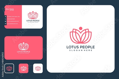 Lotus care line art logo design and business card