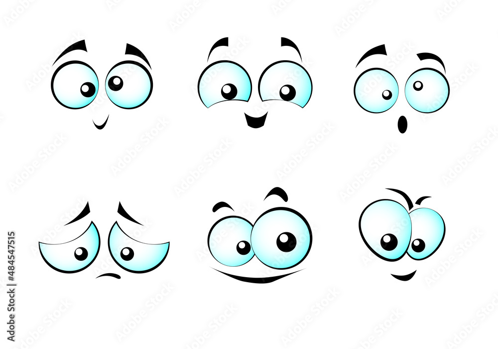 Funny facial expression. Set of cartoon eyes for emoticons. Emotions joy, surprise, sadness. Isolated vector illustration Funny facial expression. Set of cartoon eyes for emoticons. Emotions joy, surprise, sadness. Isolated vector illustration