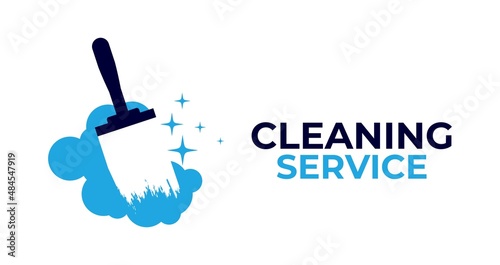 Cleaning Service Business Logo Design, Water Concept and Cleaning Tools Template