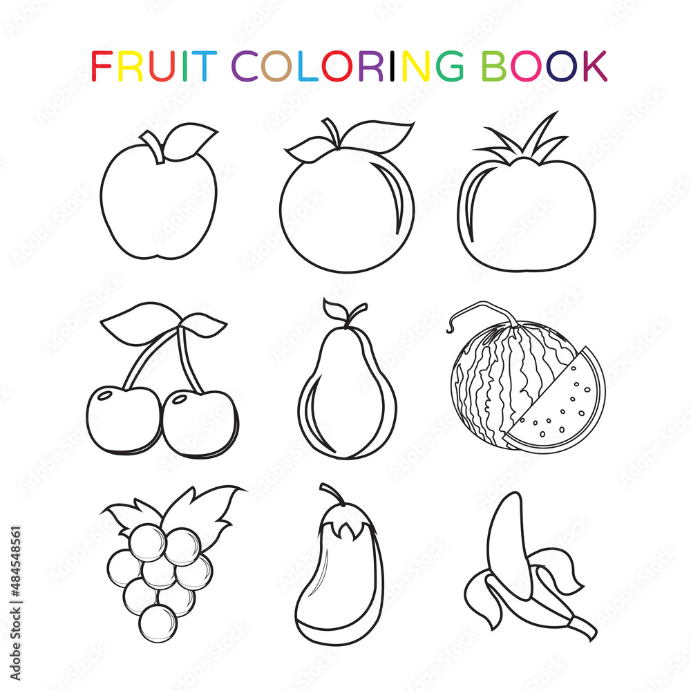 fruit coloring book vector design suitable for children to learn and ...