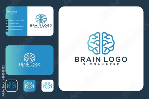 Brain line art logo design and business card