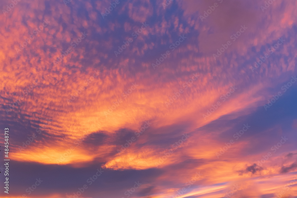 Incredible pink, purple sunset for sky replacement use. Stunning landscape, nature view. 