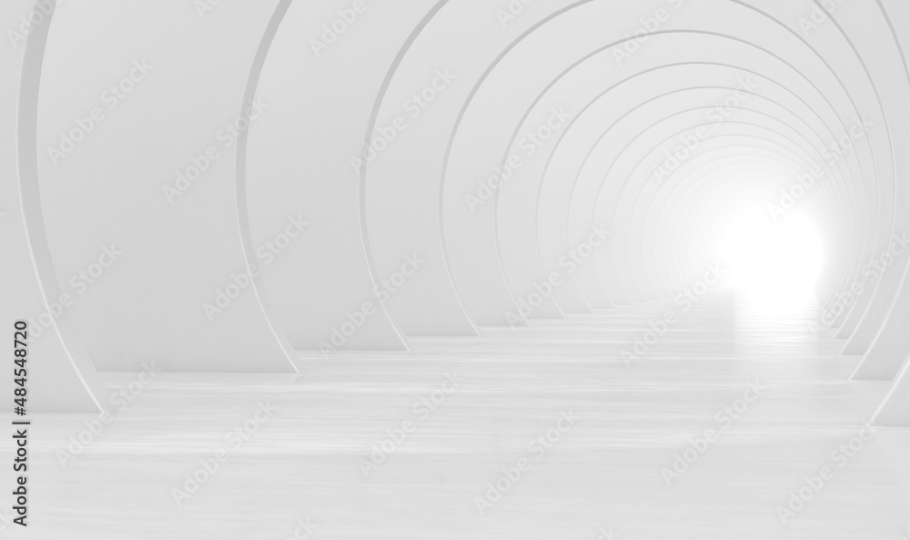Naklejka premium Abstract white circular tunnel. Modern Futuristic Geometric Background. 3d rendering illustration.