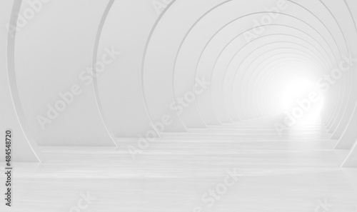 Fototapeta Naklejka Na Ścianę i Meble -  Abstract white circular tunnel. Modern Futuristic Geometric Background. 3d rendering illustration.