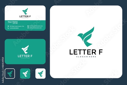 Letter f with eagle logo design and business card 