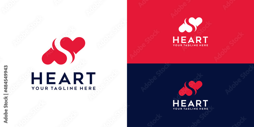 2 heart logo design inspiration with negative space letter S Stock ...