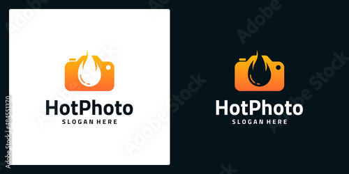 Camera abstract logo design with logo Fire symbol Vector Illustration