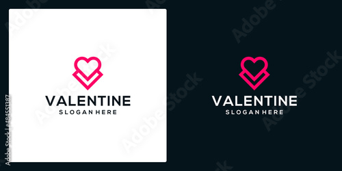 Heart love vector symbol with initials letter V. Valentine's day logotype. Abstract line health logo icon design.