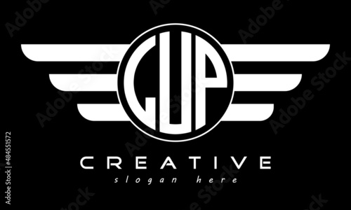 LUP three letter monogram type circle letter logo with wings vector template.