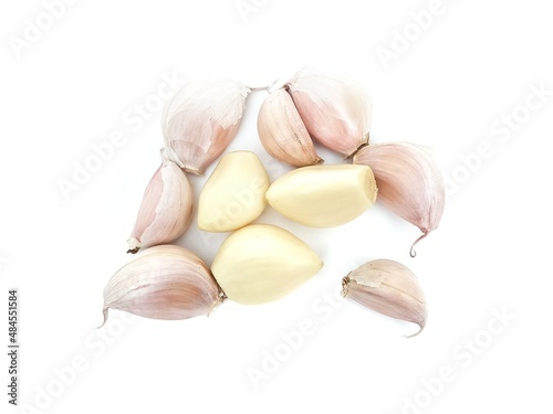 Spicy White Garlic Head with medicinal properties as herbs isolated on white background.