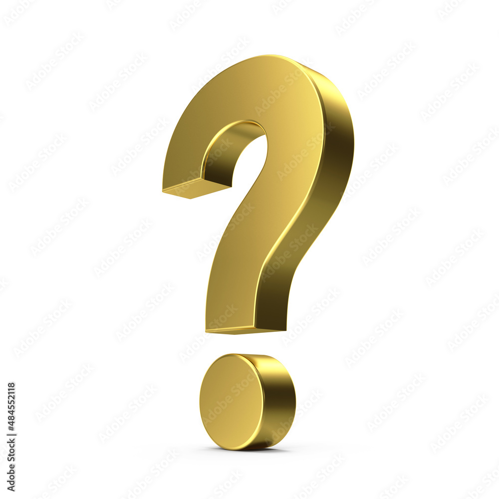 Golden question mark. 3D question mark. 3D render illustration. Golden question mark. 3D question mark. 3D render illustration.