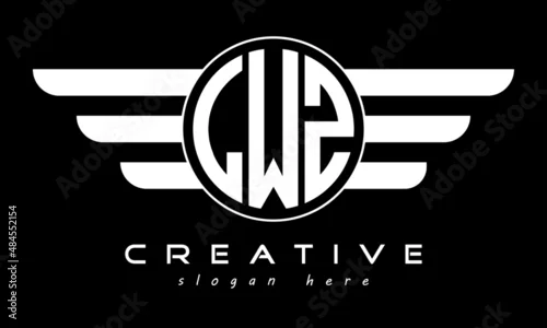 Obraz LWY three letter monogram type circle letter logo with wings vector template.