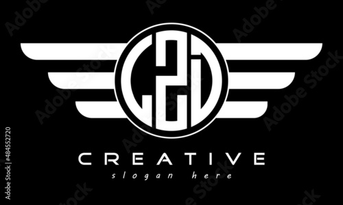 LZD three letter monogram type circle letter logo with wings vector template. photo