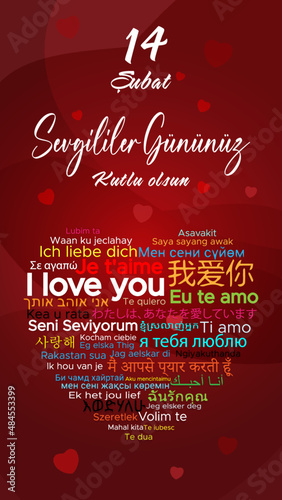 Happy Valentine's Day vector image. Turkish language "14 subat Sevgililer gununuz kutlu olsun"	