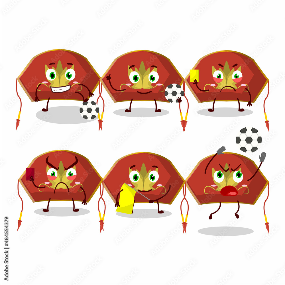Red chinese woman hat cartoon character working as a Football referee Red chinese woman hat cartoon character working as a Football referee