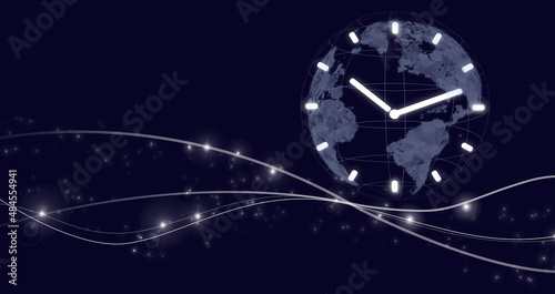 Time Management Duration Interval Graphic Concept. Digital hologram 24 hour clock sign on virtual planet with gark blue background. photo