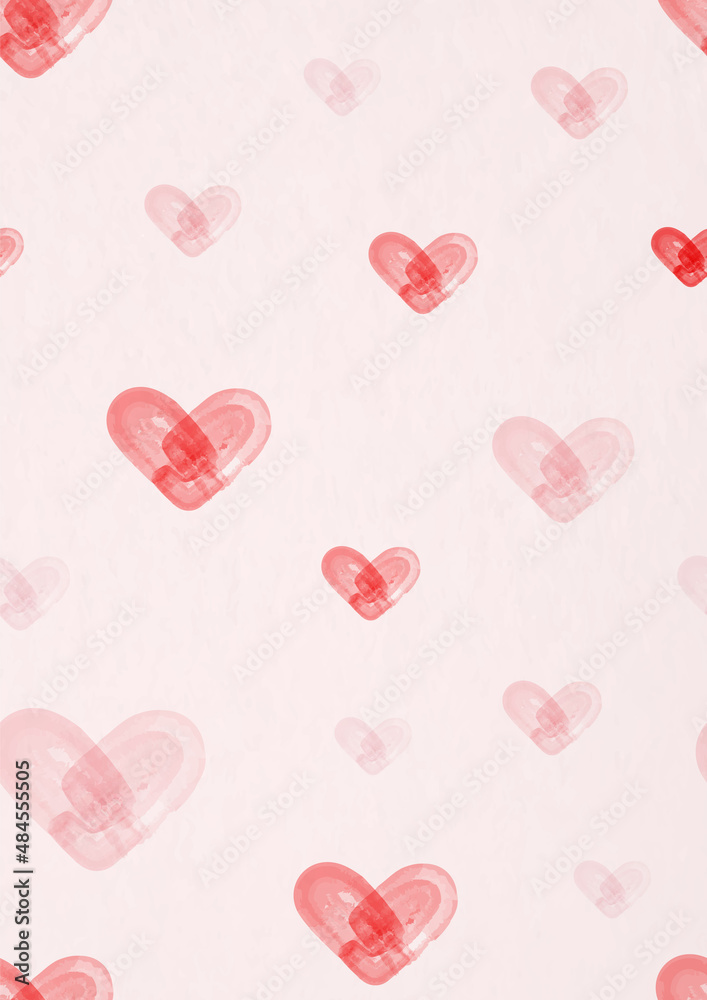 Valentine's greeting card wallpaper or gift wrapping paper in watercolor drawing style and seamless vector design isolated on pink background.