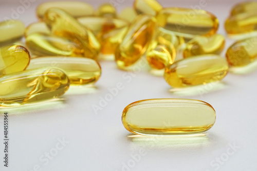 Omega3 capsules, fish oil close-up on a white background