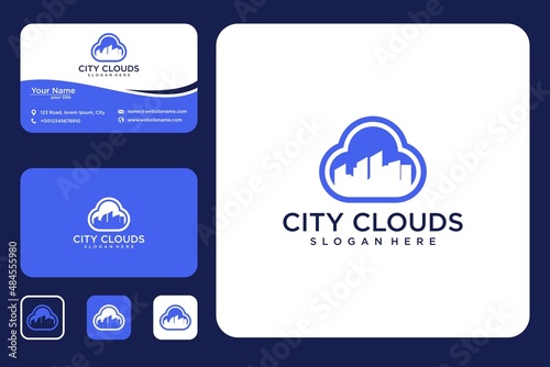 Cloud with building line art logo design and business card