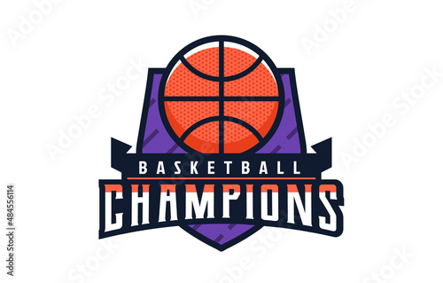 Logo, emblem of basketball champions. Colorful emblem of the championship winners. Basketball champions logo template, championship winners, league cup winners. Isolated vector illustration