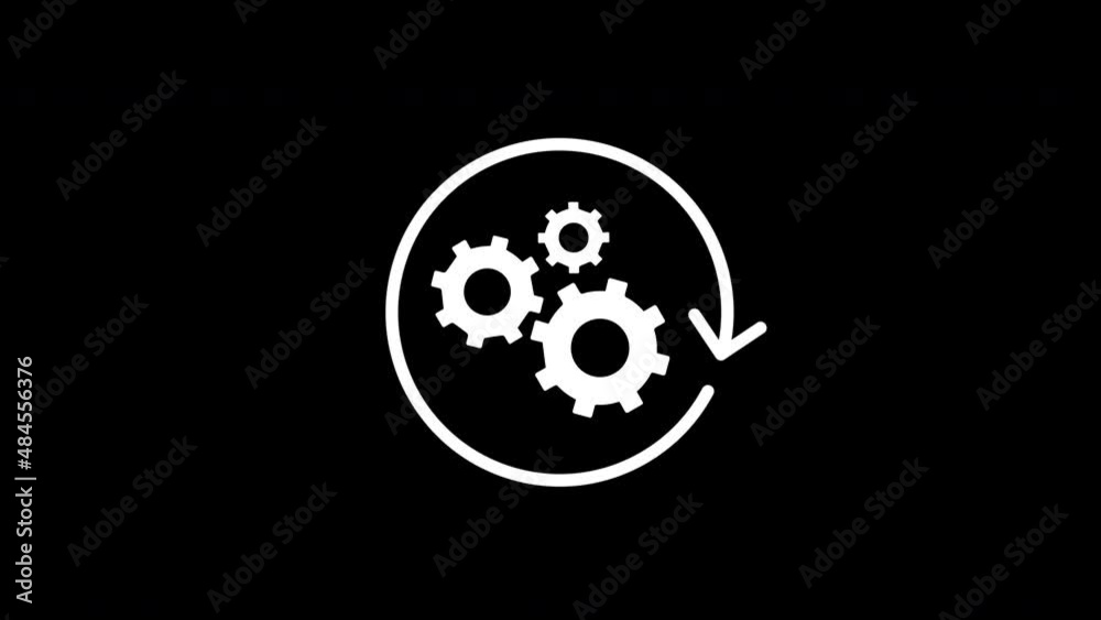 gears and refresh icon animation - alpha matte. 4K Video motion Animation. black and white color.