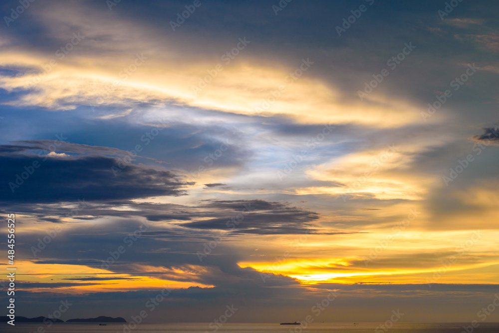 Fototapeta premium Fishing boat in the sea at golden time.