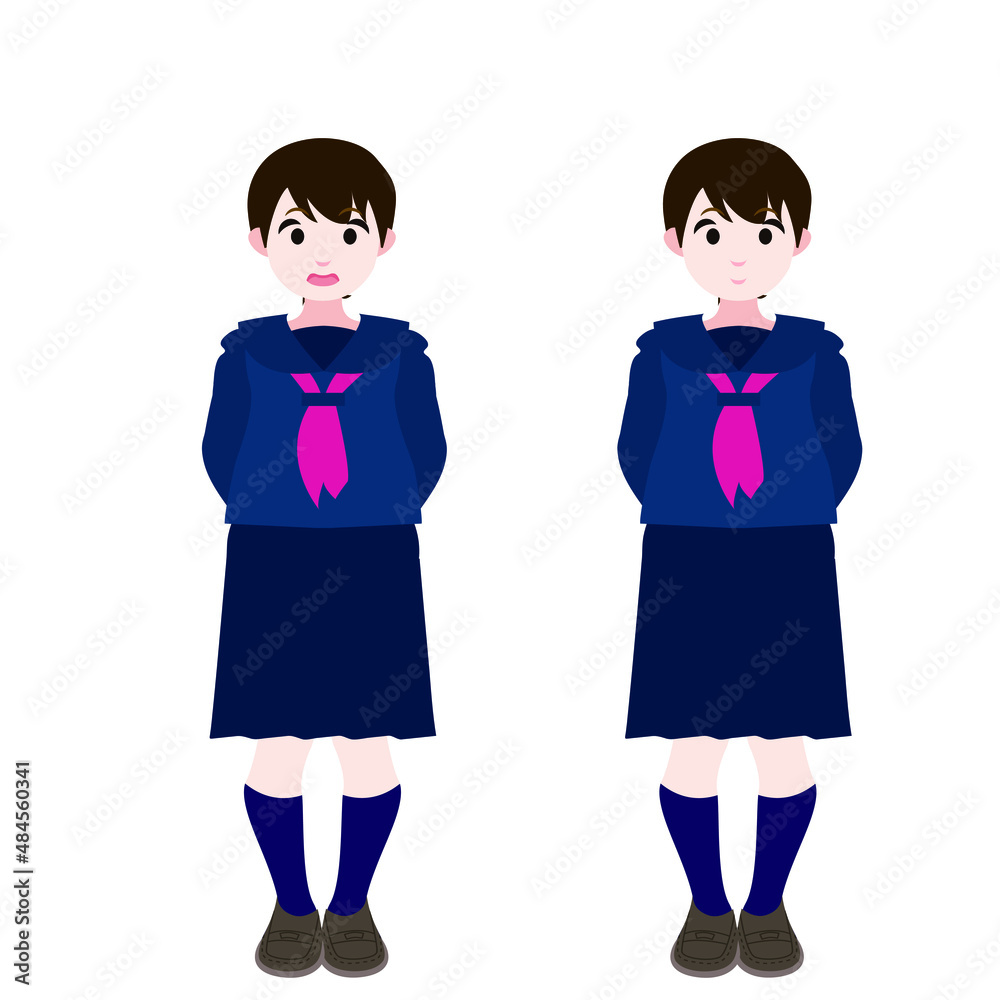 後ろに腕を回すセーラー服の女学生