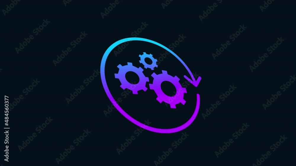 gears and refresh icon animation - gradient color.  4K Video motion Animation.  purple and blue.