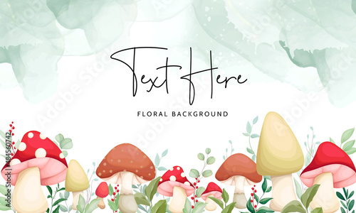 cute hand drawing mushroom and leaves floral background