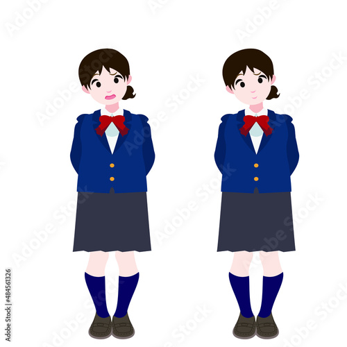 後ろに腕を回すブレザーの女学生