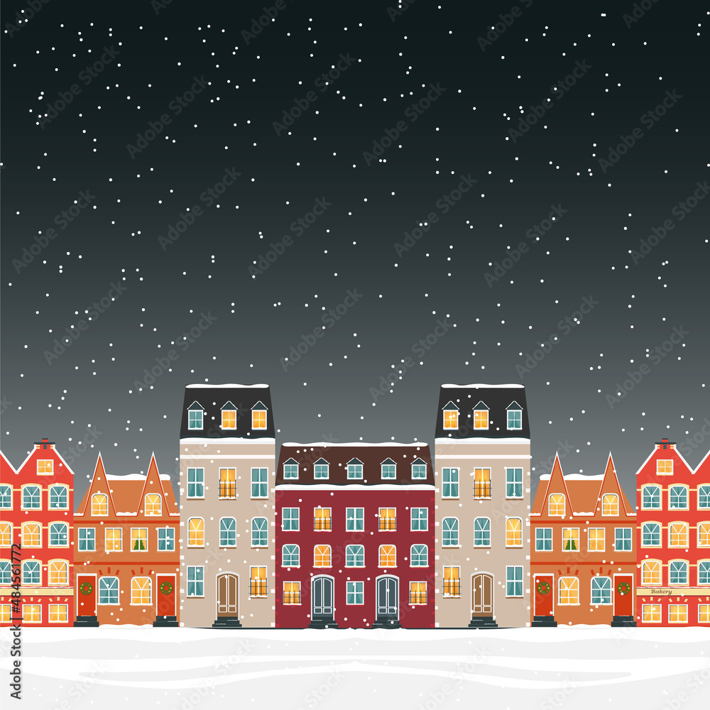 Colorful Scandinavian houses in winter