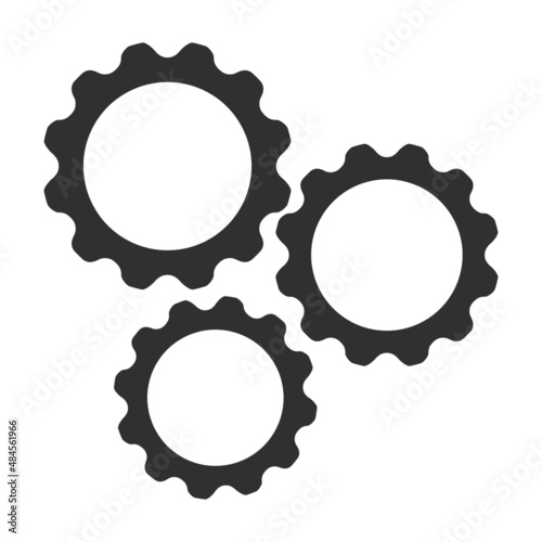 Three gear wheels, icon isolated on white background