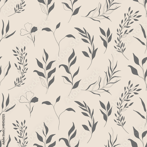 Seamless pattern plant nature hand drawn set. Outline botanical element.Elegante vintage style.