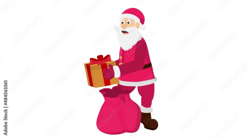 Santa Claus gives a gift. Animation of Christmas gifts, alpha channel is on. Cartoon Santa Claus gives a gift. Animation of Christmas gifts, alpha channel is on. Cartoon