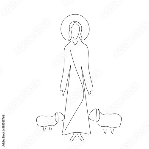 Jesus Christ the good shepherd with the lambs vector illustration