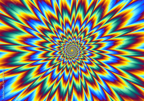 Pulsing fiery spirals. Motion illusion.