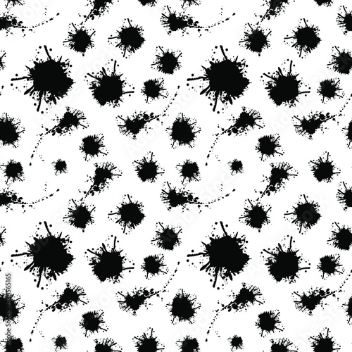 Black blots on a white background,seamless pattern,texture for fashion design,wallpaper,fabric and tiles.Vector illustration
