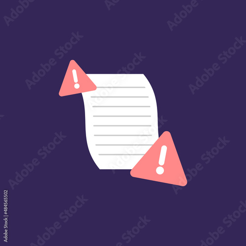 illustration of stationery and warning symbols. concept of malicious email, spam message, fraudulent information. flat cartoon style. vector design. elements and icons