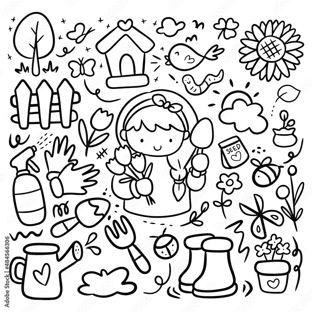 Cartoon Gardening in Kawaii Doodle Style Vector Clip Art Cartoon Gardening in Kawaii Doodle Style Vector Clip Art