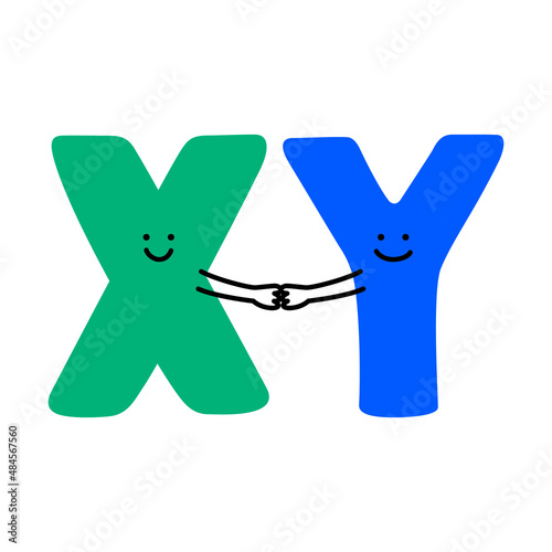Illustration of sex chromosome mascot characters (white background, vector, cut out)
