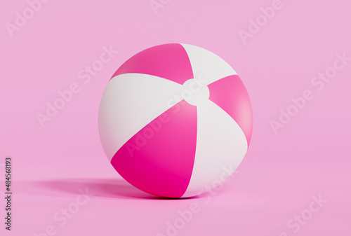 Pink beach ball on pink background. 3D rendering. photo