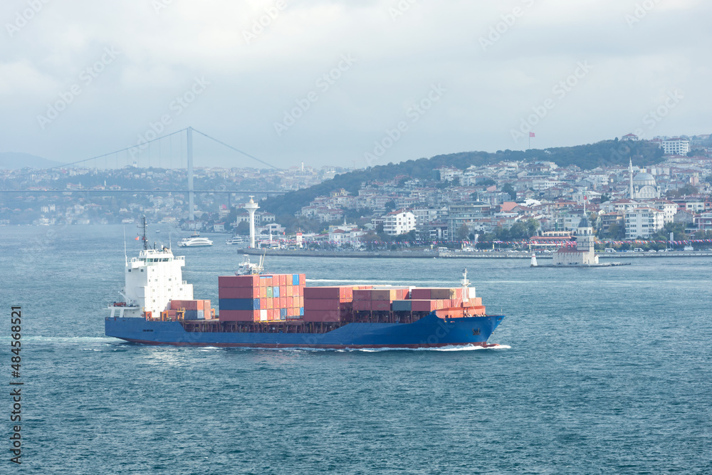 Cargo ship in Bosphorus, Istanbul, Turkey.