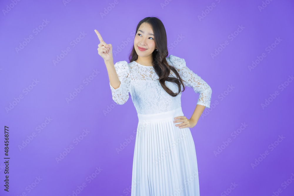 Portrait beautiful young asian woman smile with action Portrait beautiful young asian woman smile with action
