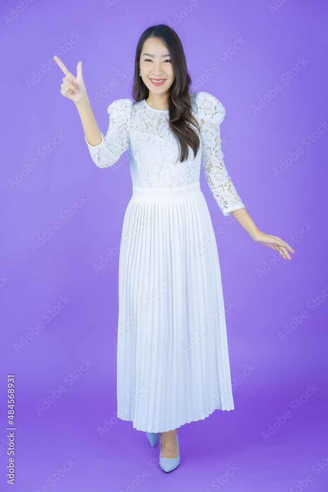 Portrait beautiful young asian woman smile with action Portrait beautiful young asian woman smile with action
