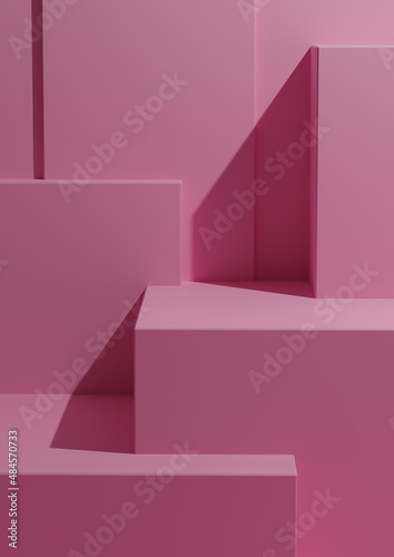 Minimal Bright Pink Background 3D Studio Mockup Scene with Podiums and Levels for Product Display and Presentation