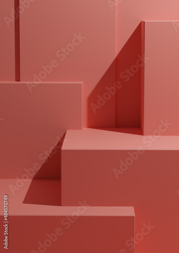 Minimal Pink Background 3D Studio Mockup Scene with Podiums and Levels for Product Display and Presentation