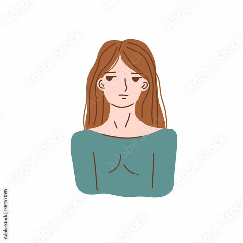 Irritated woman person. Frustrated female character. Sad offended woman sulking. Expressing angry emotion and unhappy face expression. Vector illustration isolated on white background