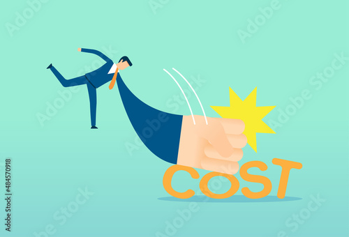 Businessman hit to keep cost low, special offer sale, discount price, Costs Cutting business graph, cashback