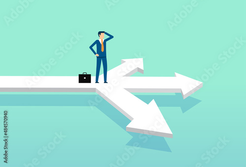 Businessman to choose the right way to success, multiple road sign, business decision making, career path