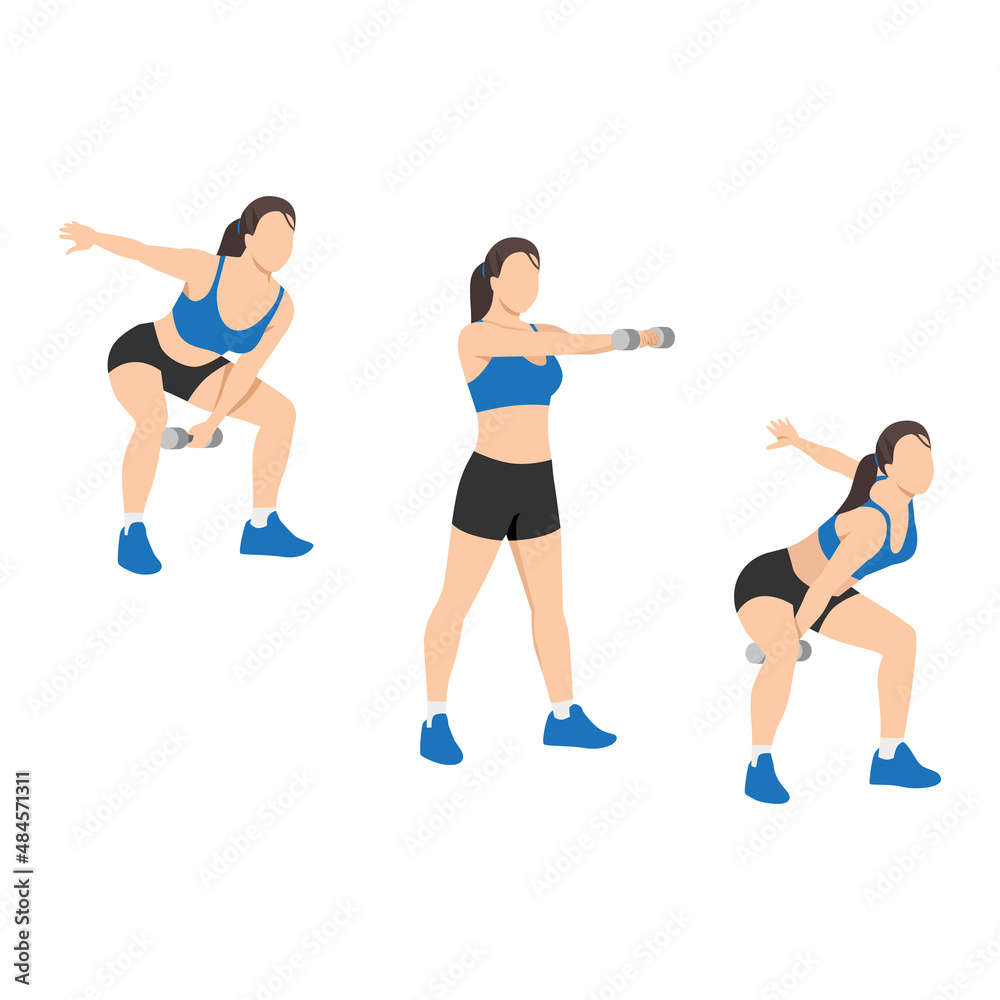 Woman doing alternating dumbbell swing exercise. Flat vector illustration isolated on white background Woman doing alternating dumbbell swing exercise. Flat vector illustration isolated on white background